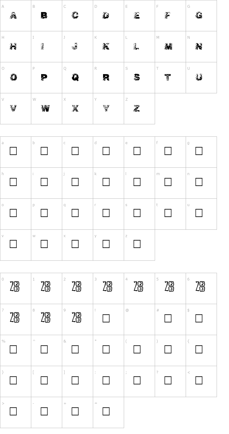Character Map Asunder by ZONE23 Font