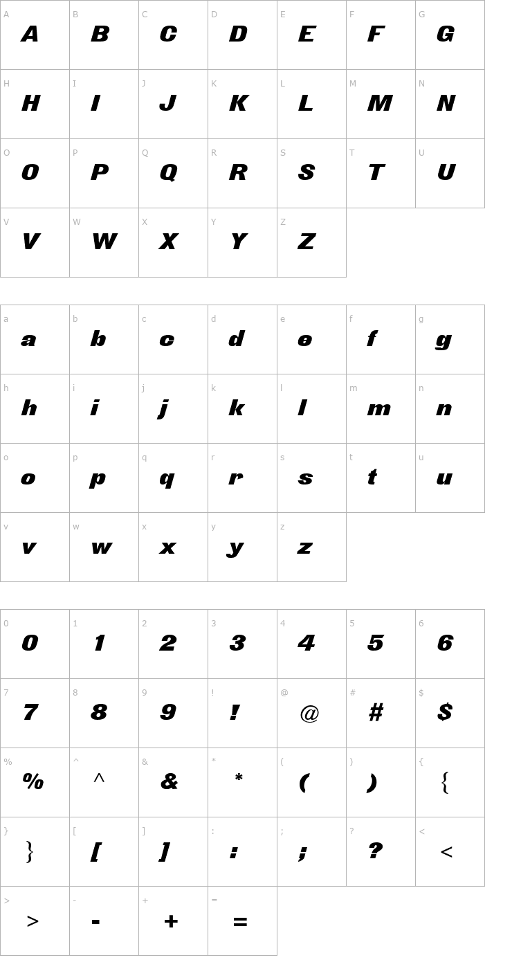 Character Map AT Derek Italic Font