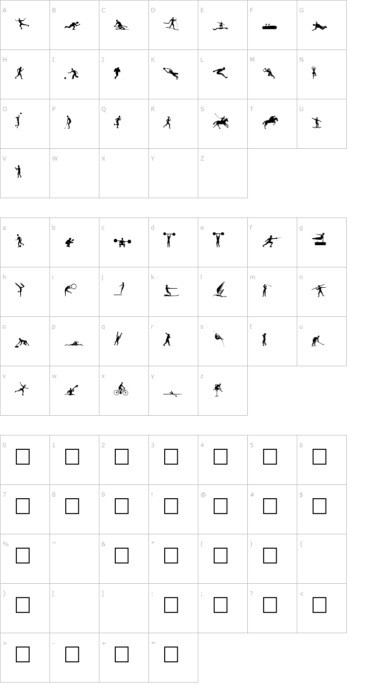 Character Map Athletes Font