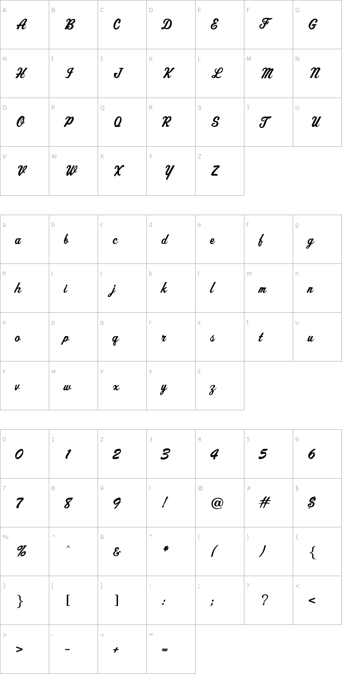 Character Map AthleticScript Font