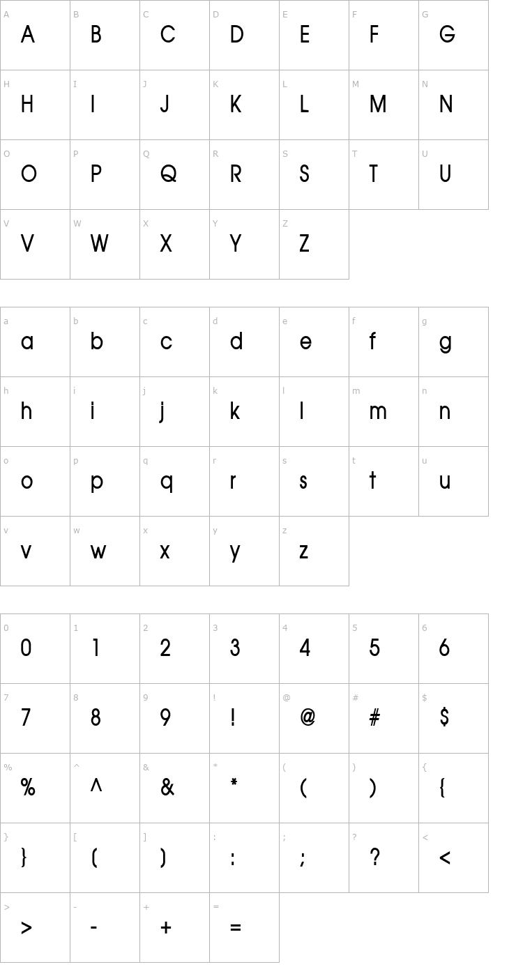 Character Map Atilla Condensed Bold Font
