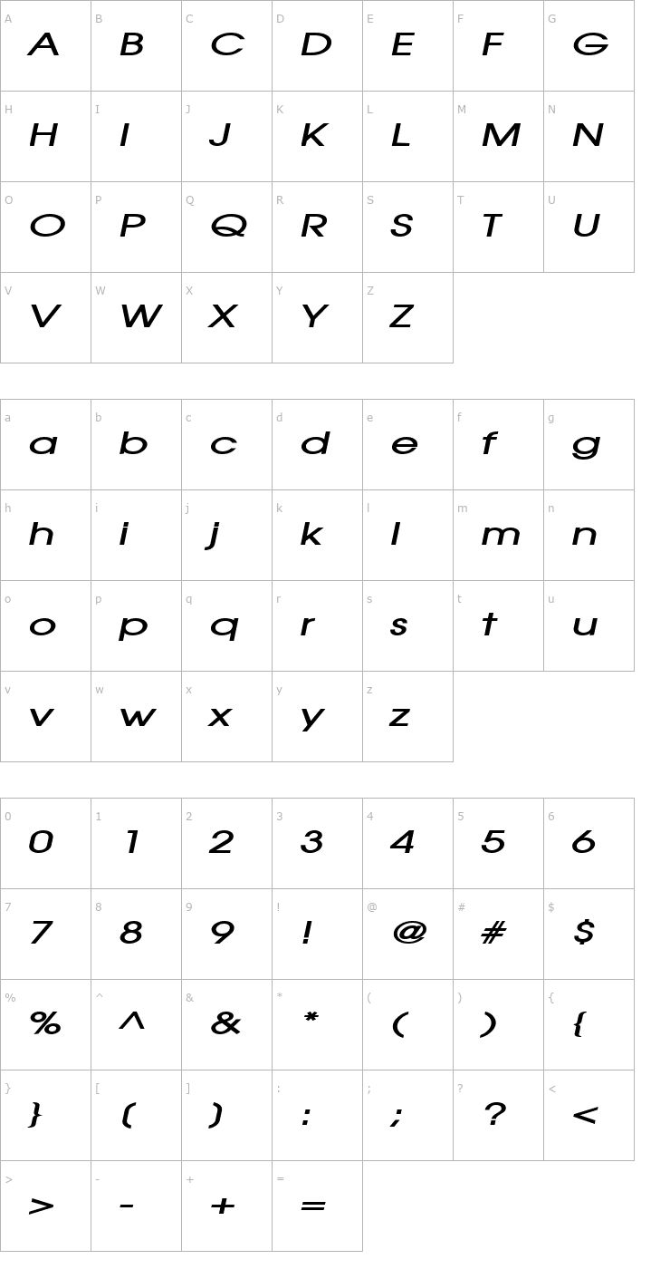 Character Map Atilla Extended BoldItalic Font