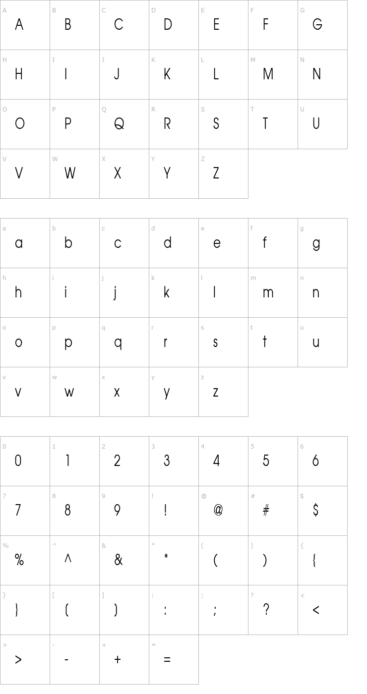 Character Map Atilla Thin Normal Font