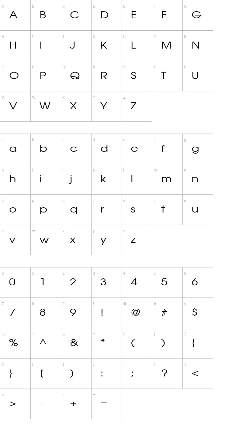 Character Map Atilla Wide Normal Font