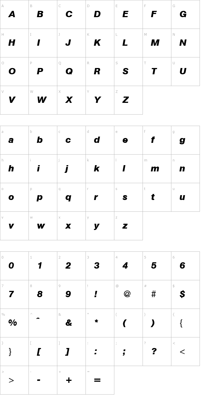 Character Map Atkins-BoldItalic Font