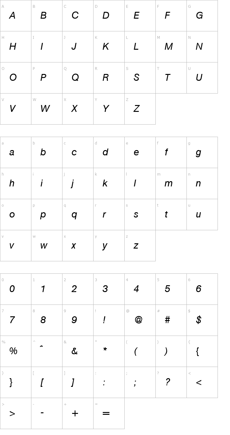 Character Map Atkins-RegularItalic Font