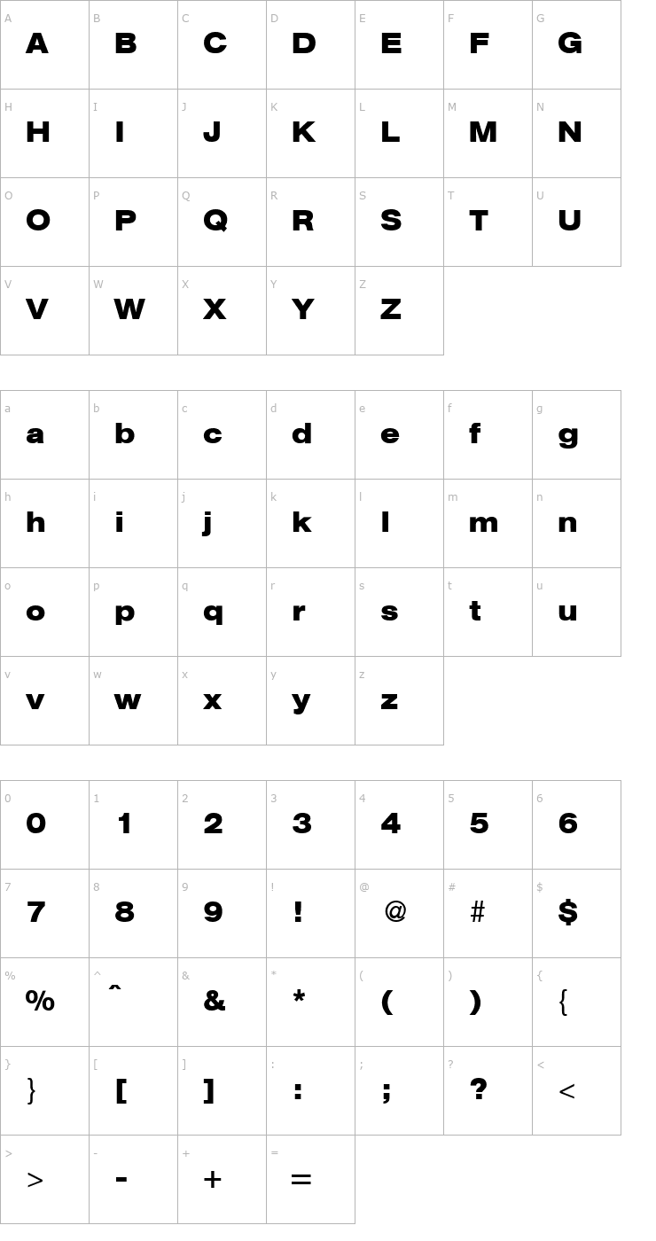 Character Map AtkinsExtended-Bold Font