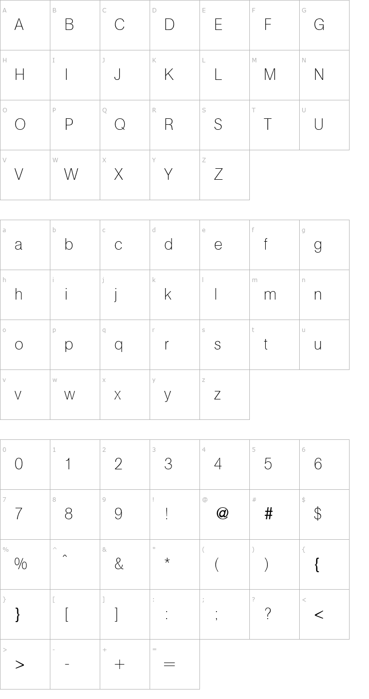Character Map AtkinsUltraLight-Regular Font