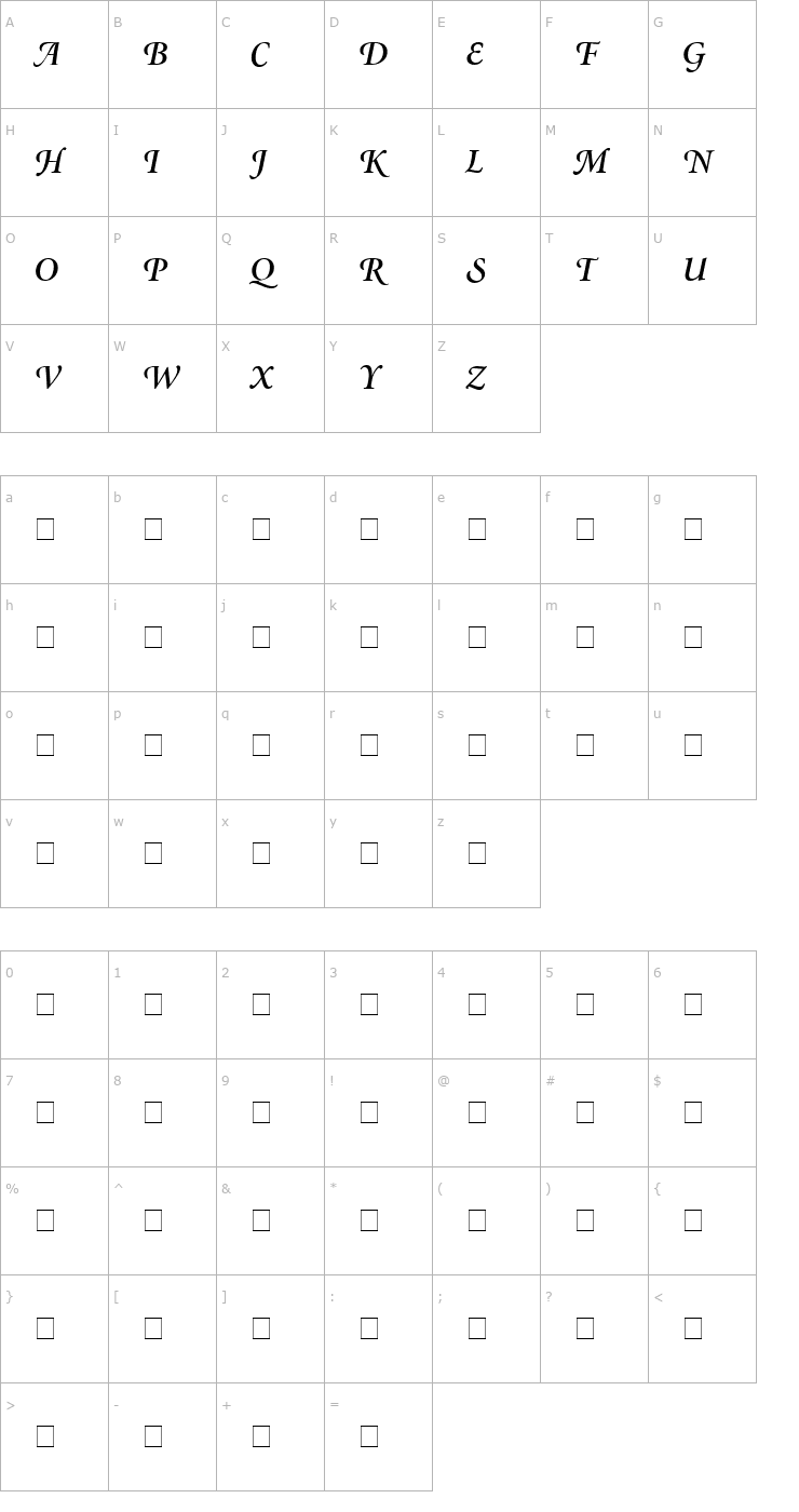 Character Map Atlantix Swash SSi Semi Bold Italic Font