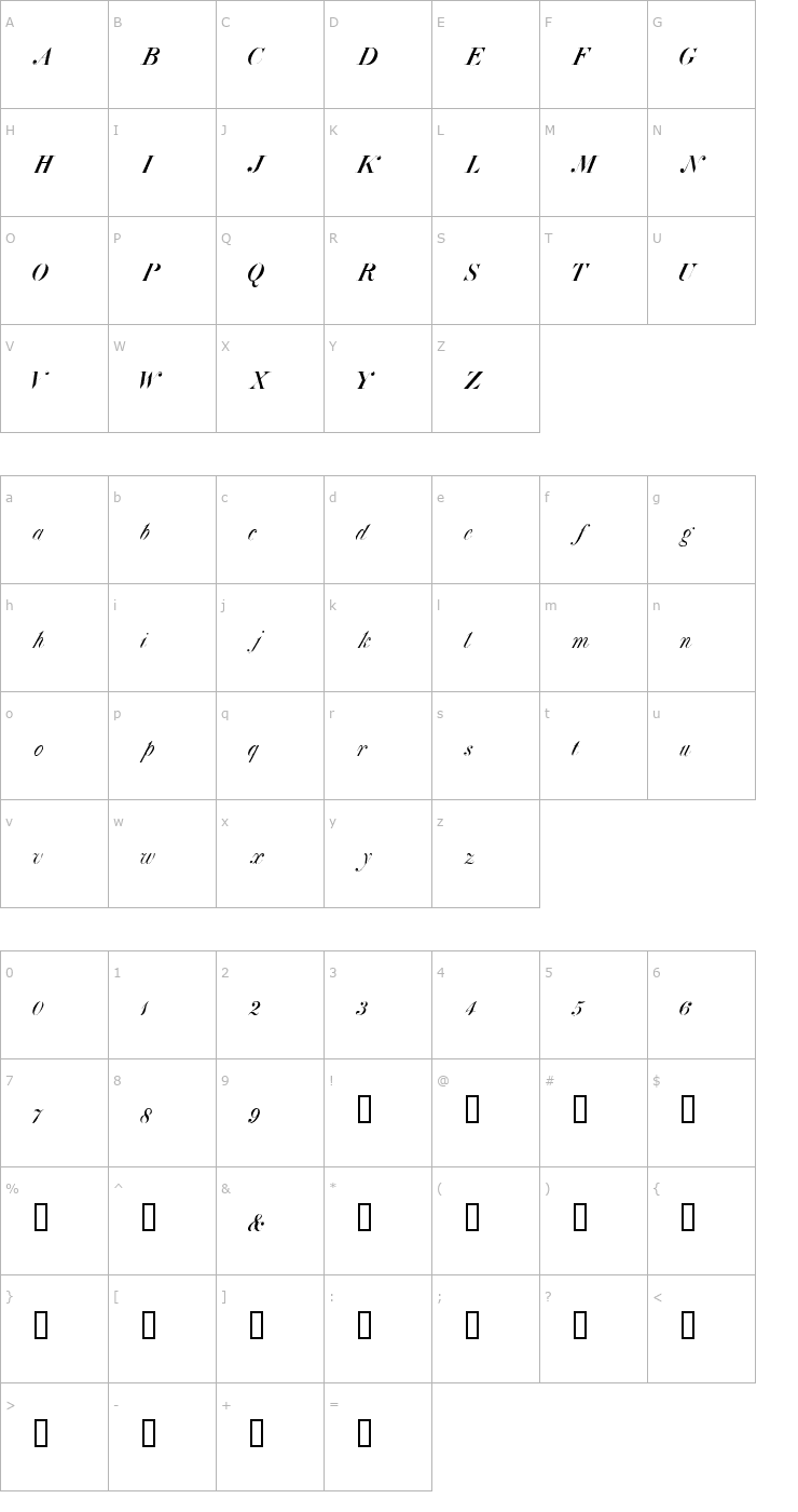 Character Map Atlas Italic HPLHS Font