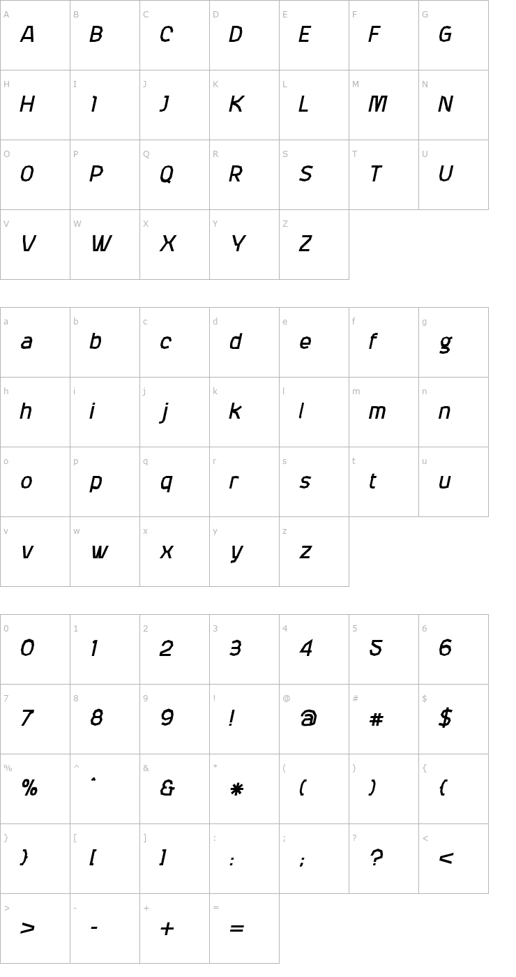 Character Map Attac-BlackItalic Font