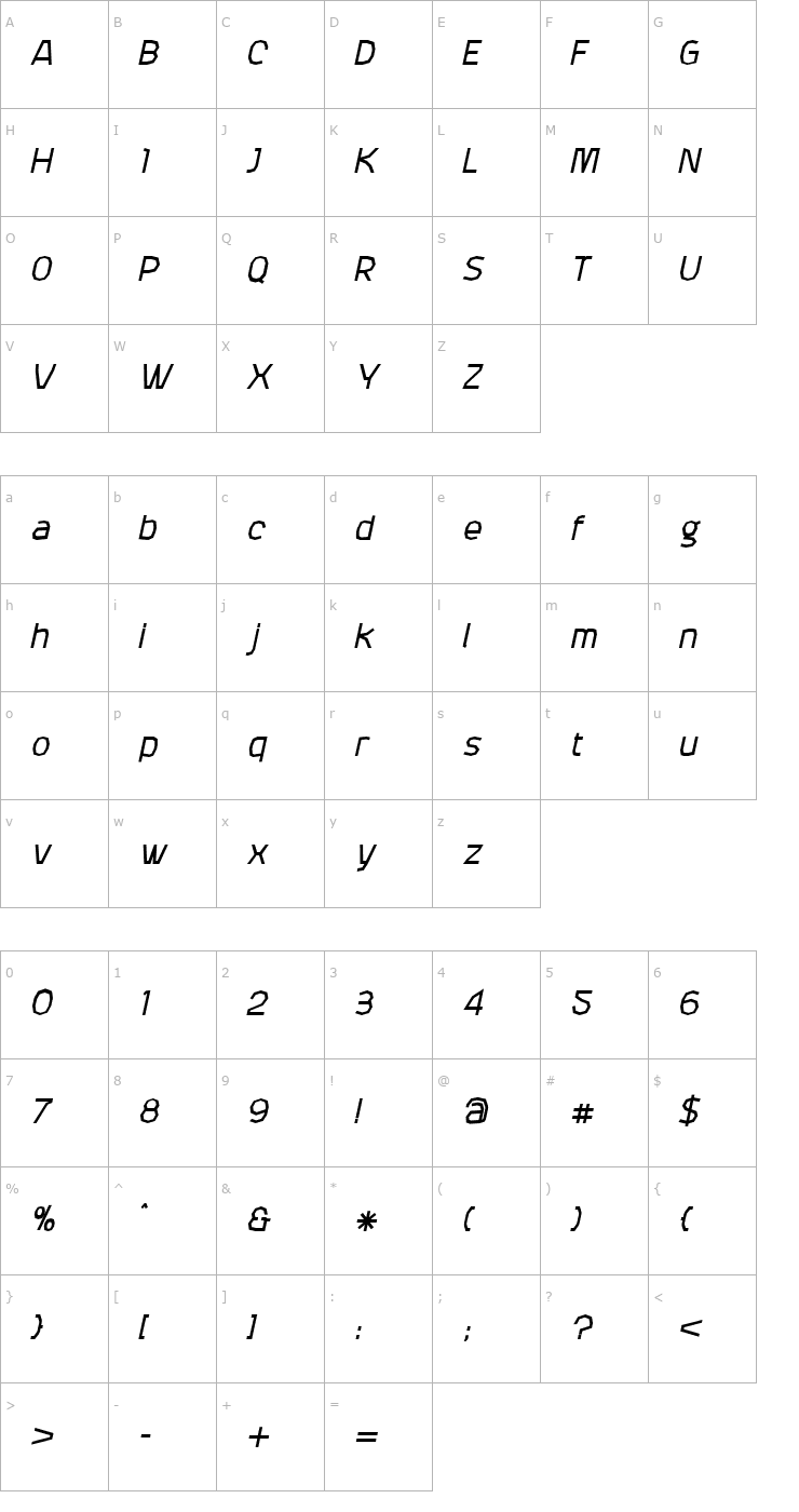 Character Map Attac-BoldItalic Font