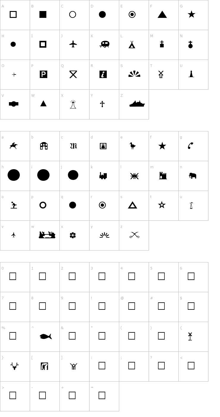 Character Map Attica VMAP Symbol 1 Font