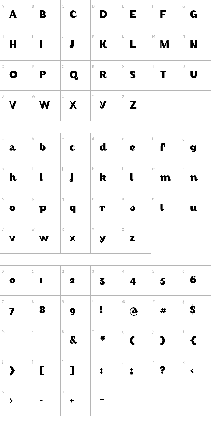 Character Map August-Bold Font