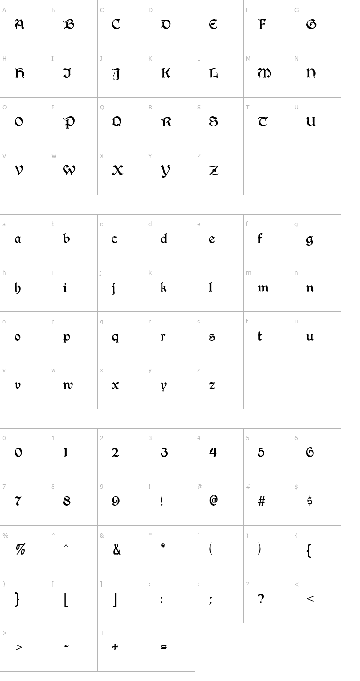 Character Map Augusta Regular Font