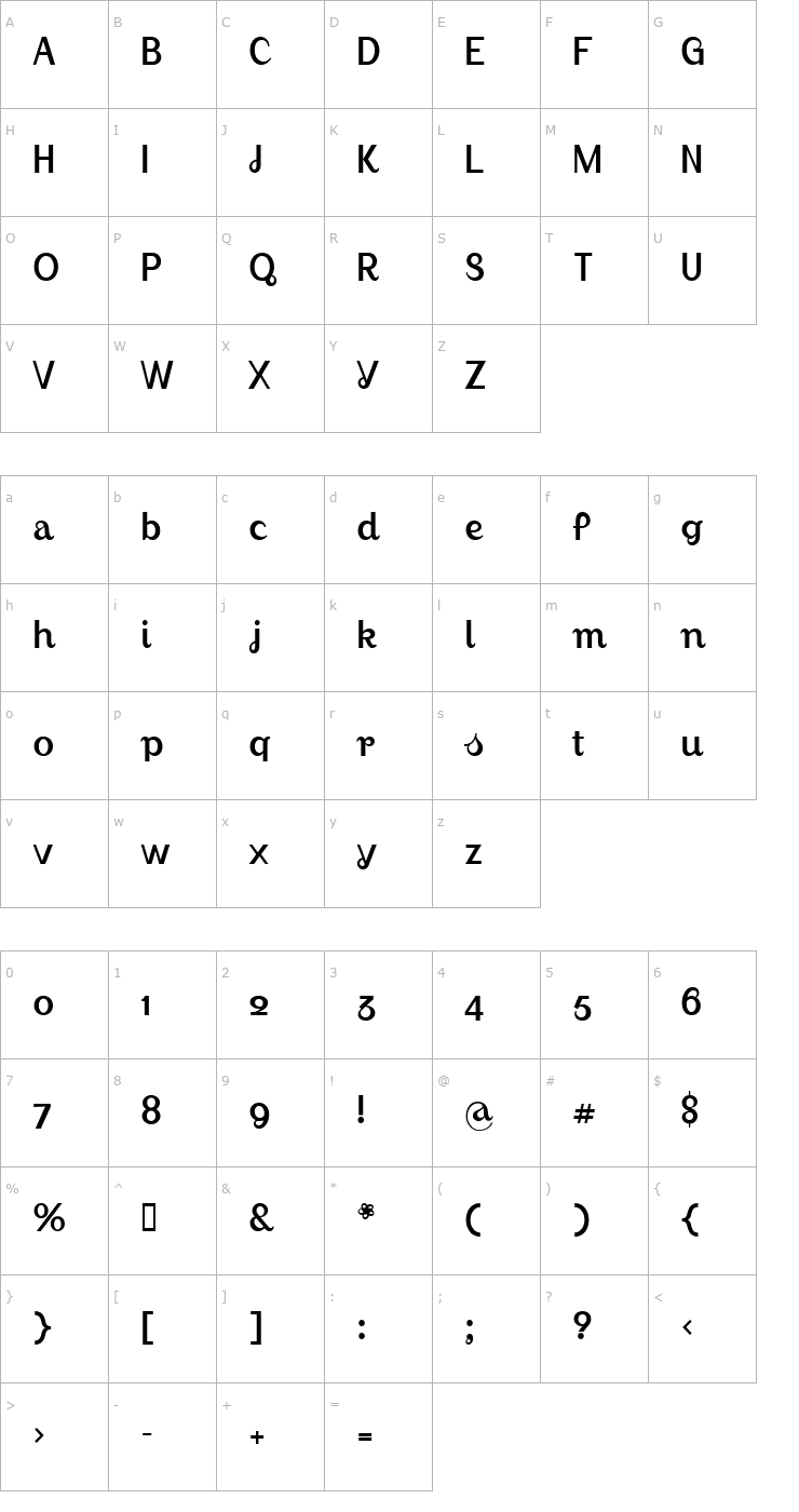 Character Map AugustLight Font