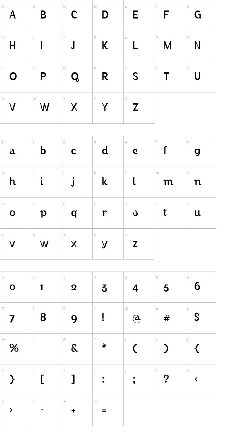 Character Map AugustLightAlternate Font