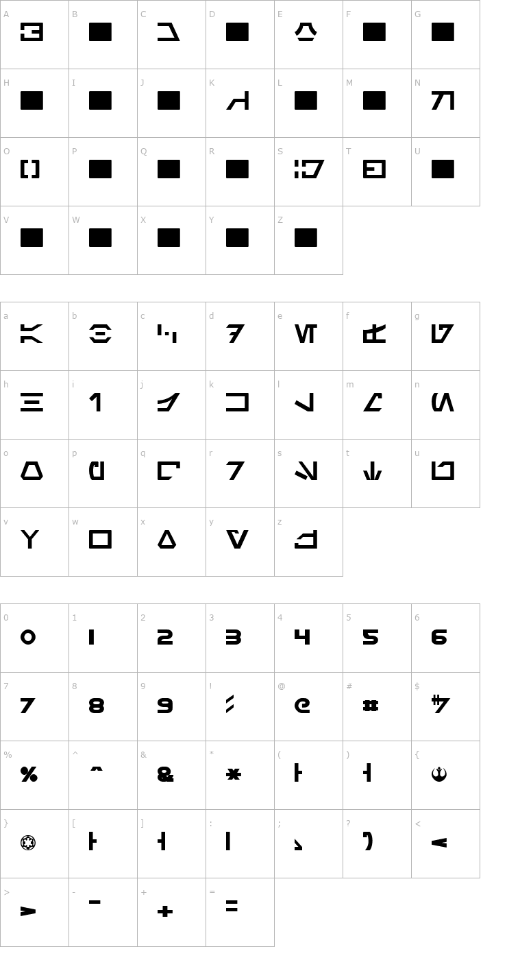 Character Map Aurebesh Normal Font