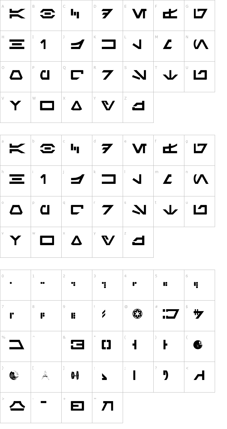 Character Map Aurek-Besh Font