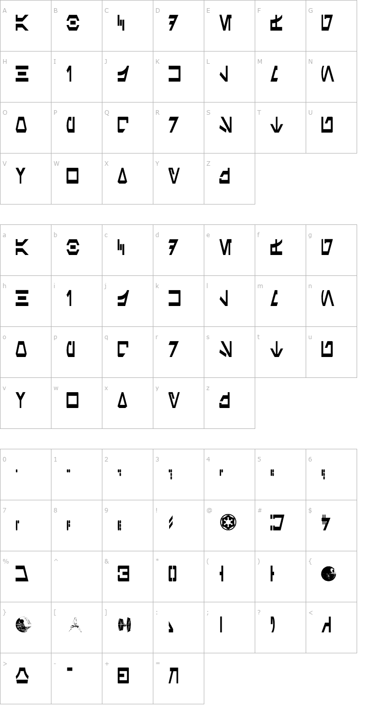 Character Map Aurek-Besh Narrow Font