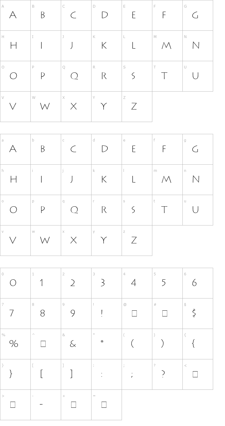 Character Map Austere Light SSi Extra Light Font