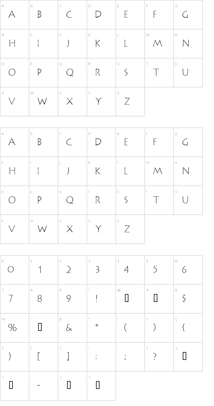 Character Map AustereLightCapsSSK Font