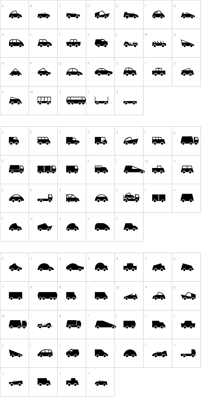 Character Map Autobats Font