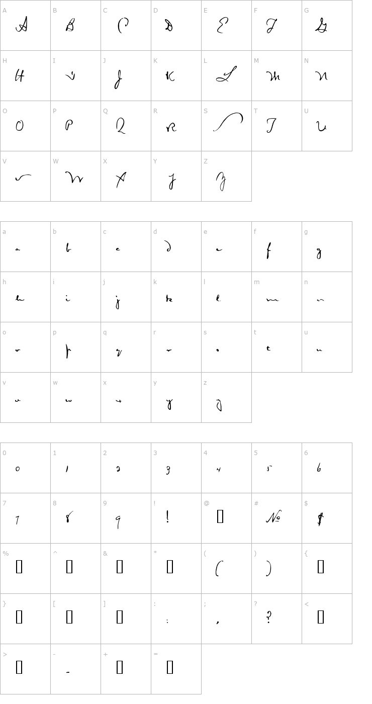 Character Map Autograph Lanier HPLHS Font