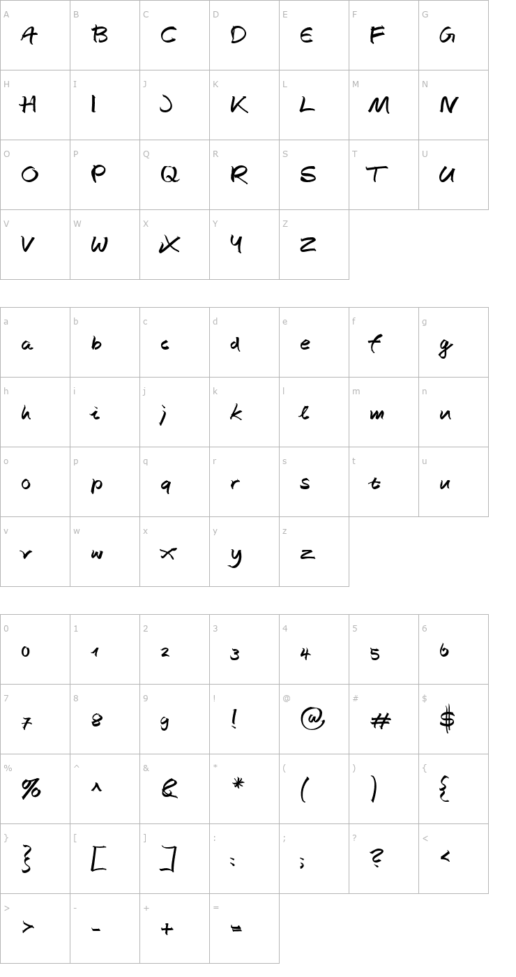 Character Map AutographScriptEF BoldAlt Font