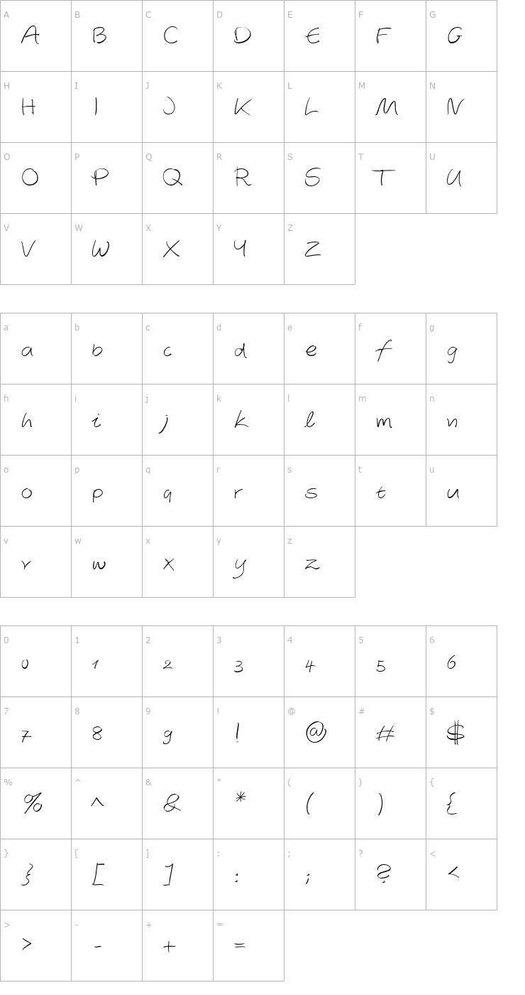 Character Map AutographScriptEF LightAlt Font