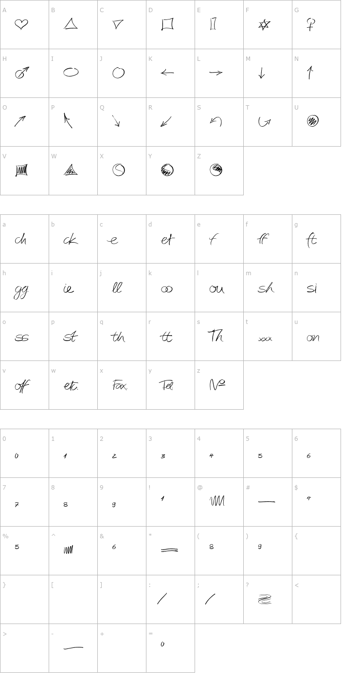 Character Map AutographScriptEF-LightExtra Font