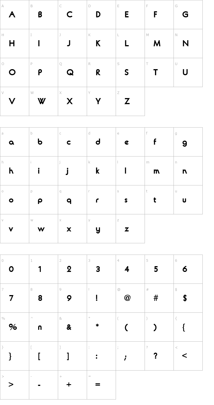 Character Map AvalonURWTBol Font