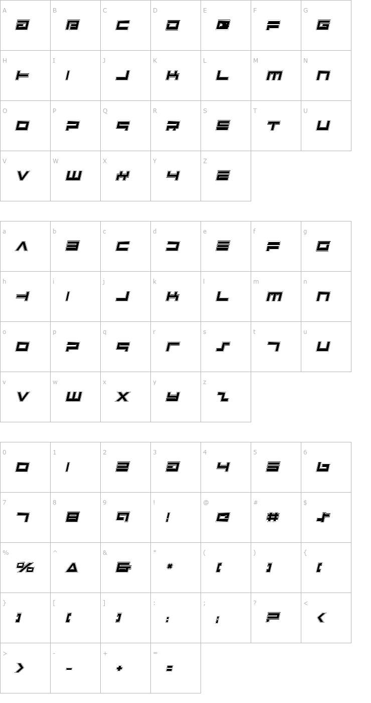 Character Map Avenger College Italic Font