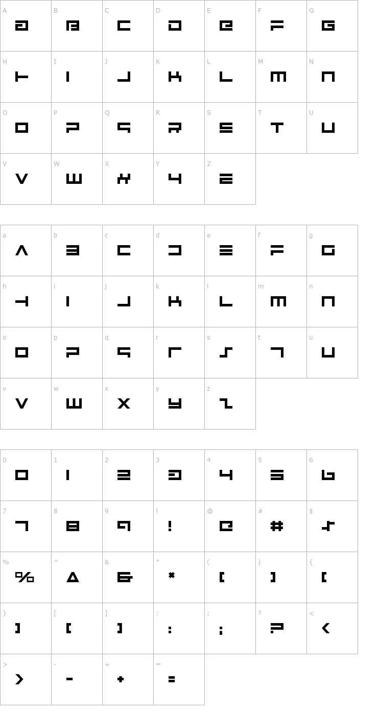 Character Map Avenger Font