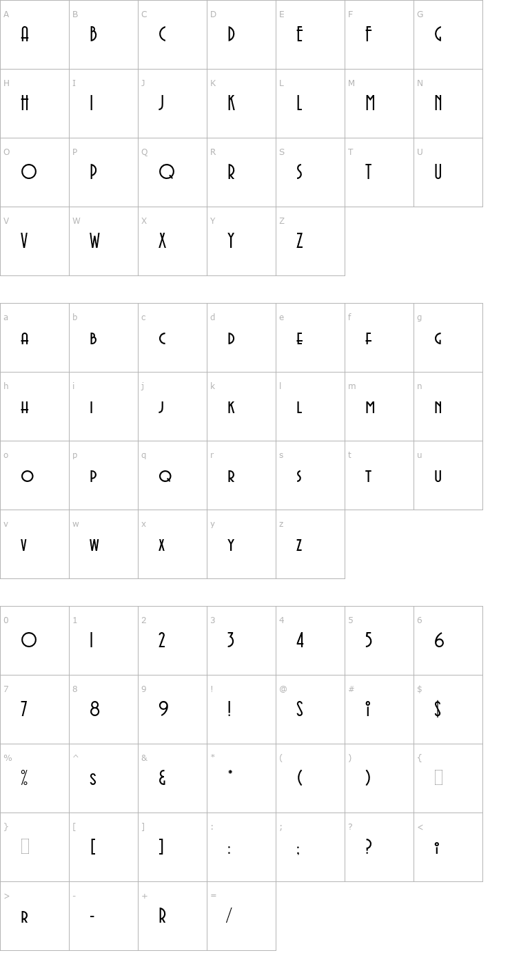 Character Map AvenidaPlain Font