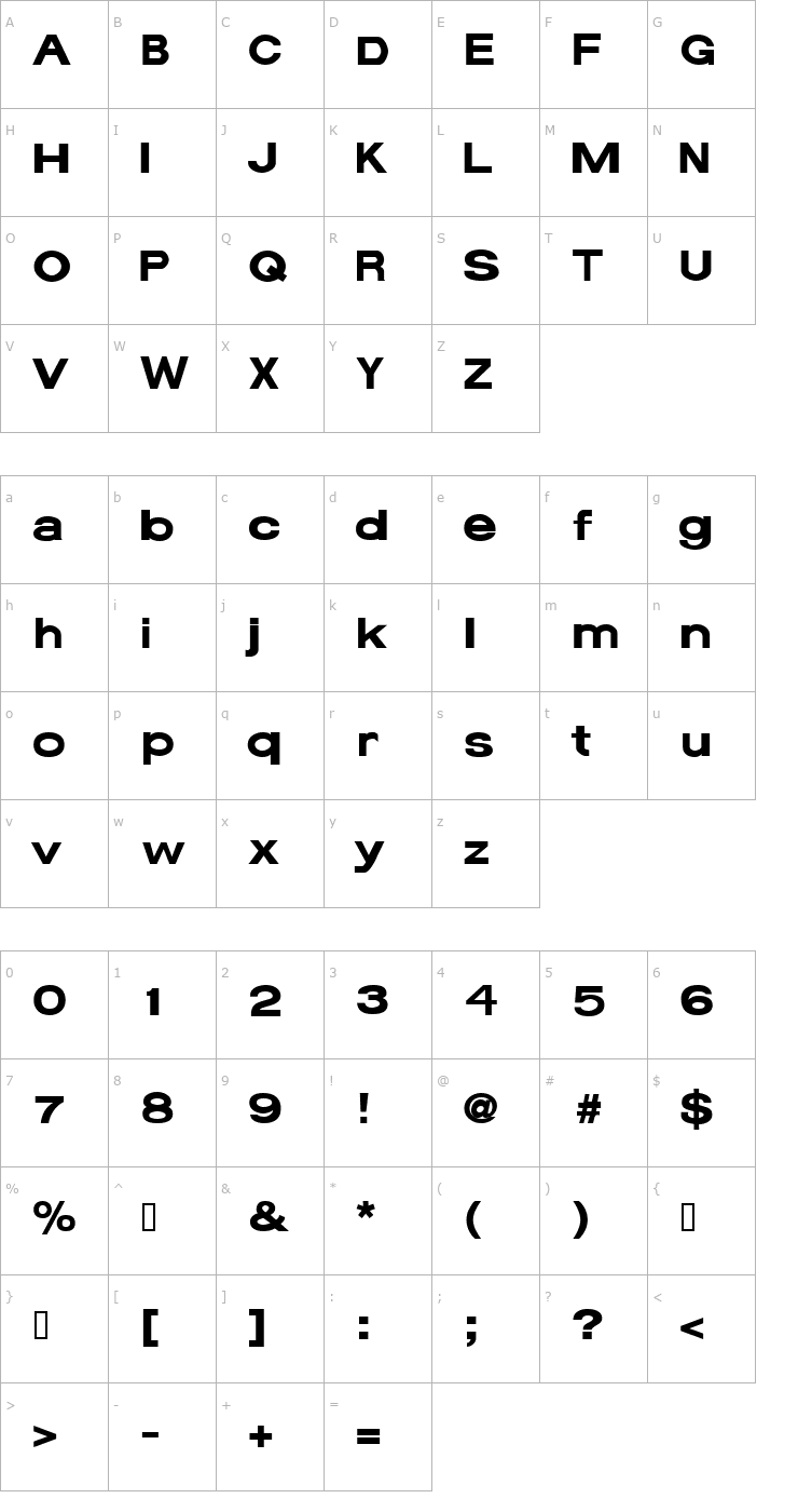 Character Map Average Bold Font