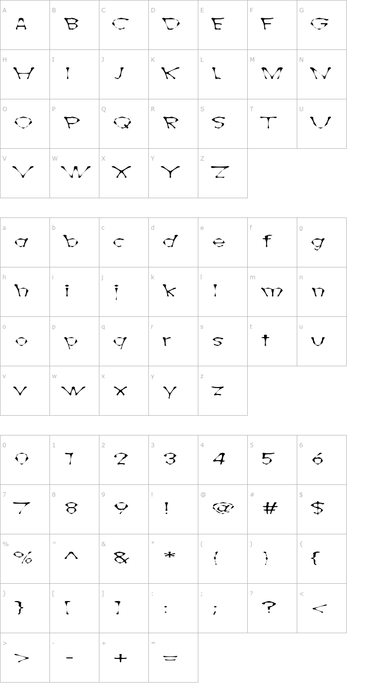Character Map AwlScrawl Font