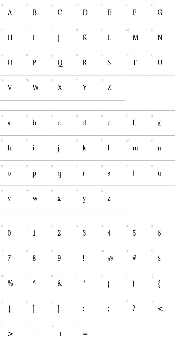 Character Map Axiomatic Condensed SSi Condensed Font