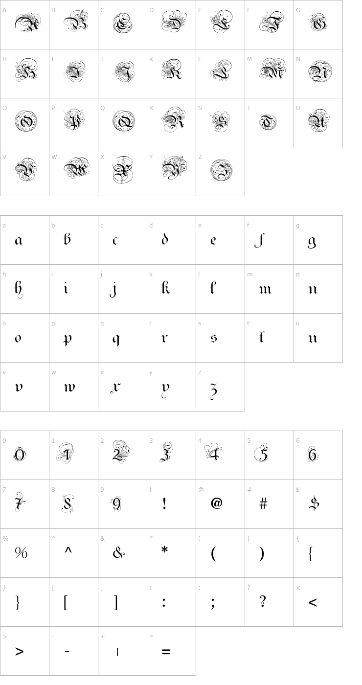Character Map Ayres Royal PDF Font