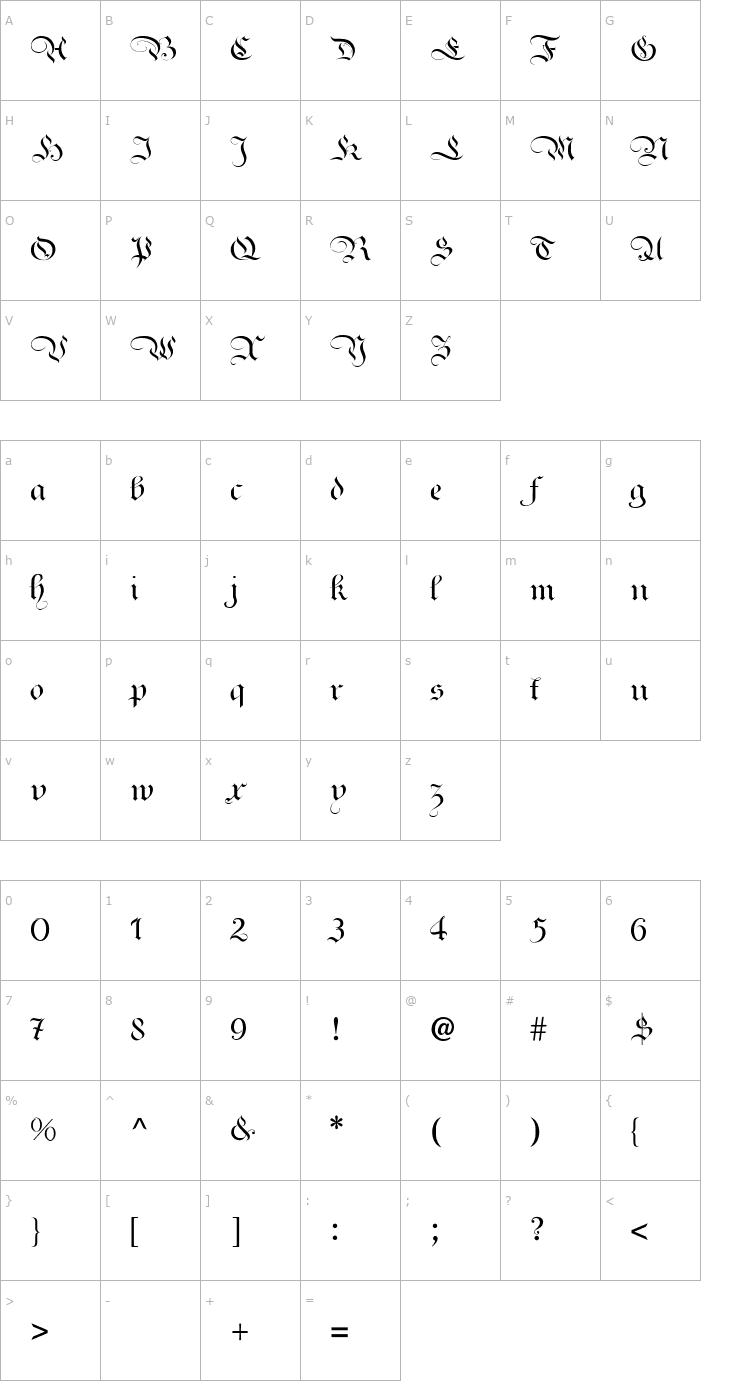 Character Map Ayres Royal Plus PDF Font
