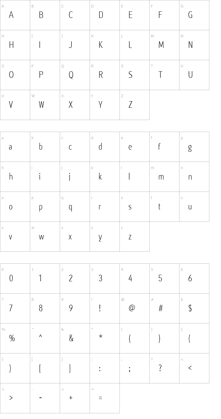 Character Map Ayumi Light Font