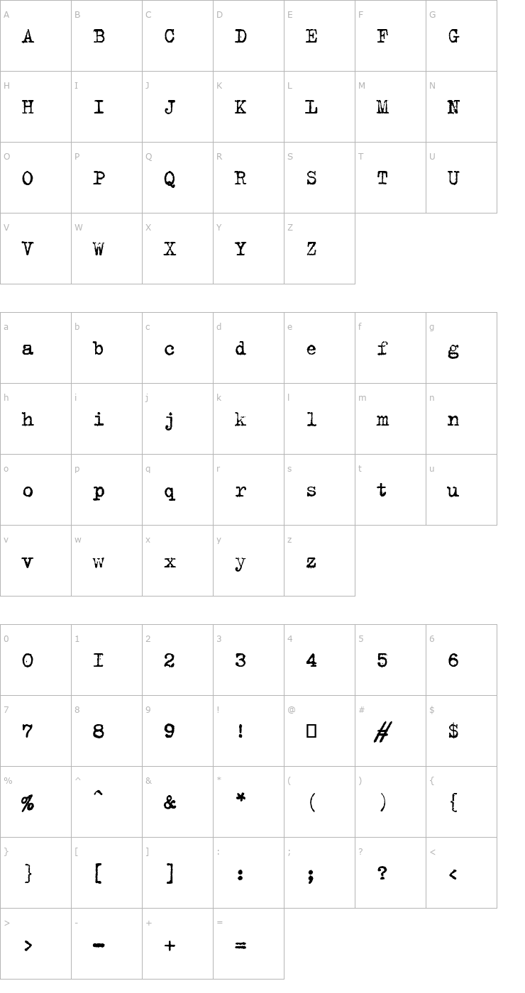 Character Map B52 Font