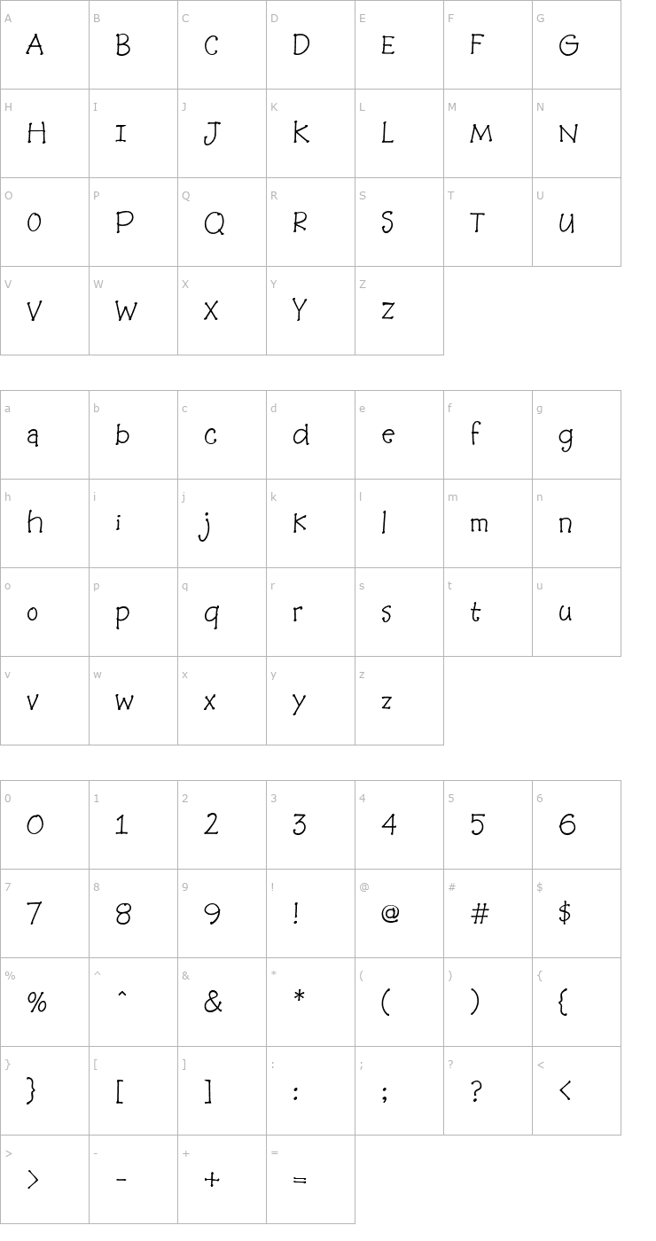 Character Map BaaBookHmk Font