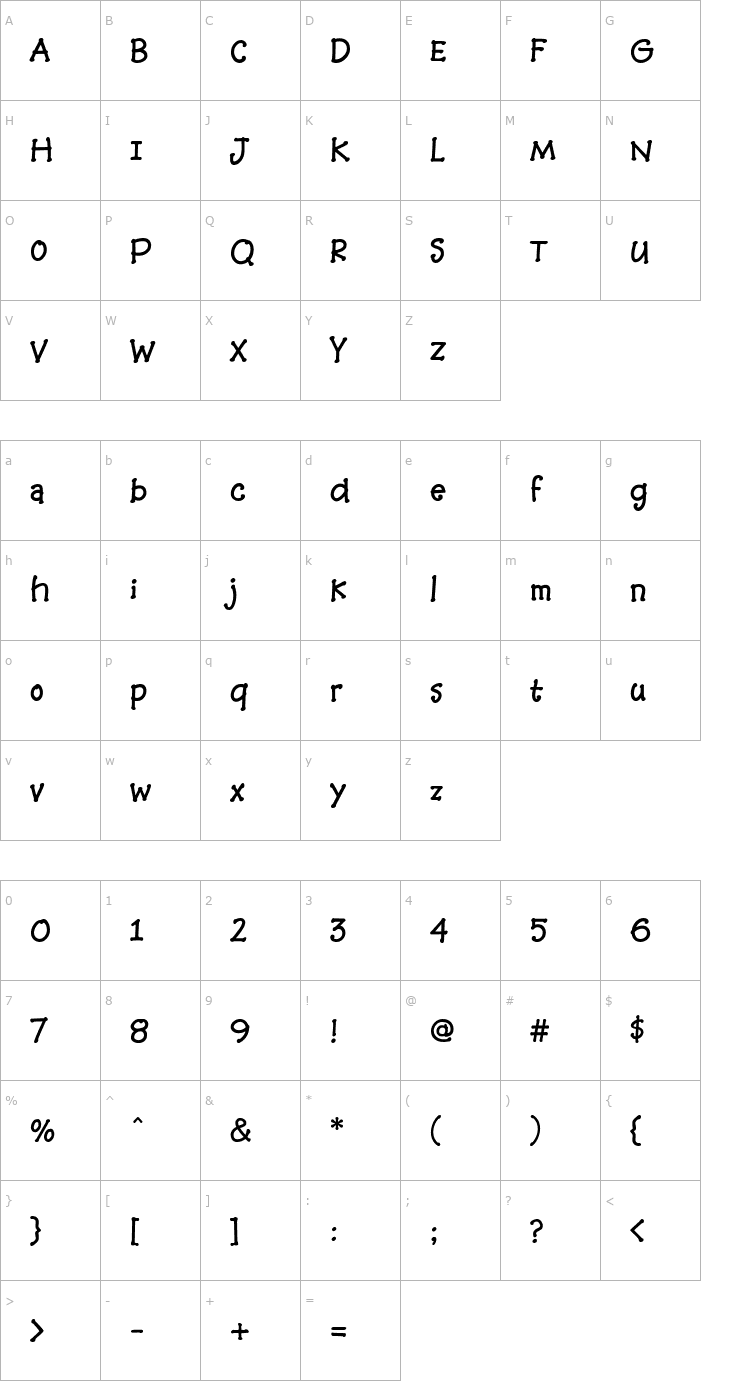 Character Map BaaBookHmkBold Font