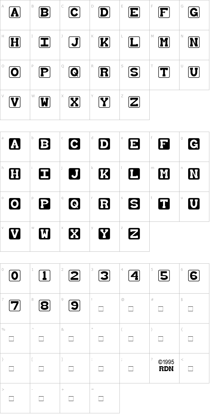 Character Map Baby Blocks Font