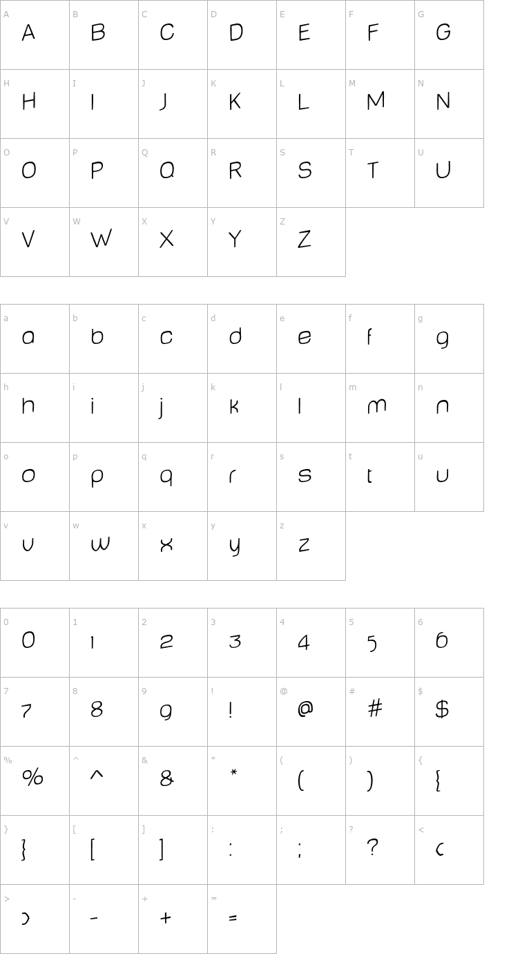 Character Map Baby MineThinJumping Font