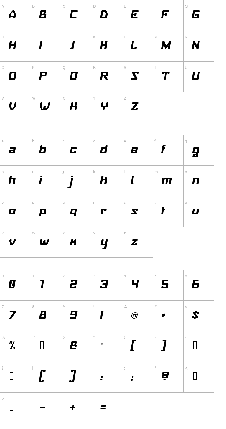 Character Map Baby Universe Italic Font