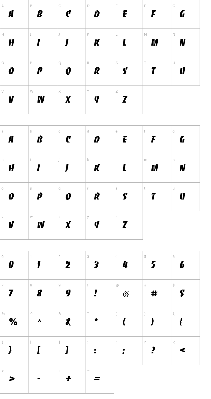 Character Map Baccarat Font