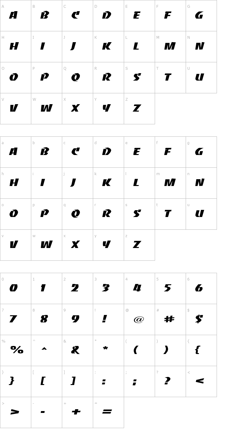 Character Map BaccaratWide Regular Font