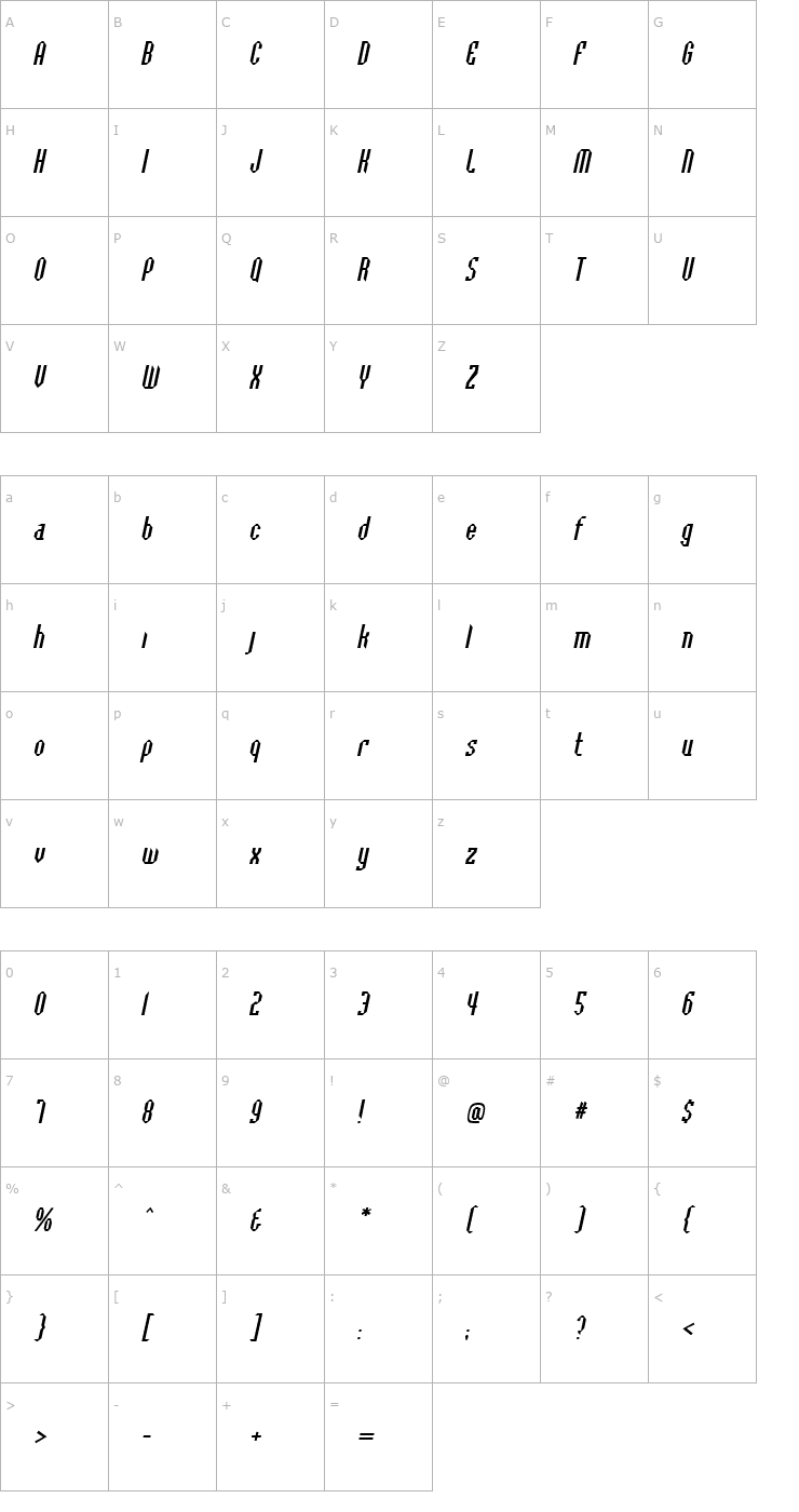 Character Map BaccusBevel Italic Font